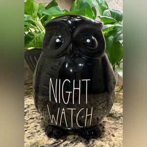 Rae Dunn Ceramic Black Owl Halloween Decoration NIGHT WATCH 8”